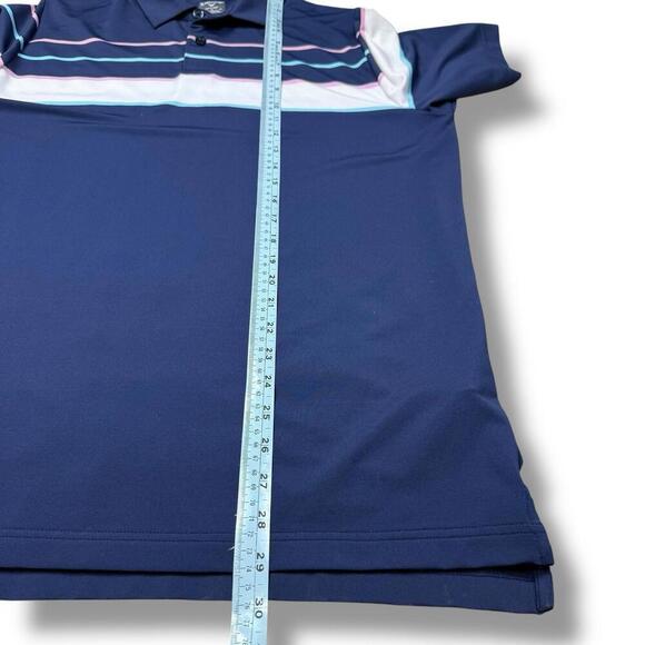 Callaway Shirt Men Medium Navy Striped OPTI DRI Performance Golf Polo Stretchy - Picture 9 of 9
